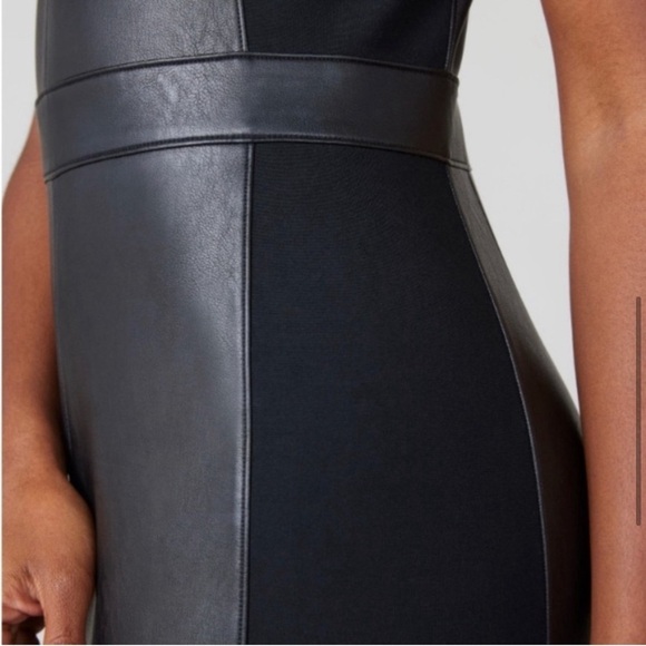 Spanx | Leather-Like Mixed Media Combo Fitted Dress Classic Black Small - Picture 3 of 13